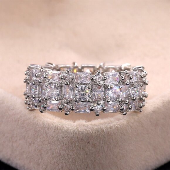🎀 Fashion Dainty Gems Full Around Zircon Luxury Eternity Rings for Women… - Picture 1 of 9